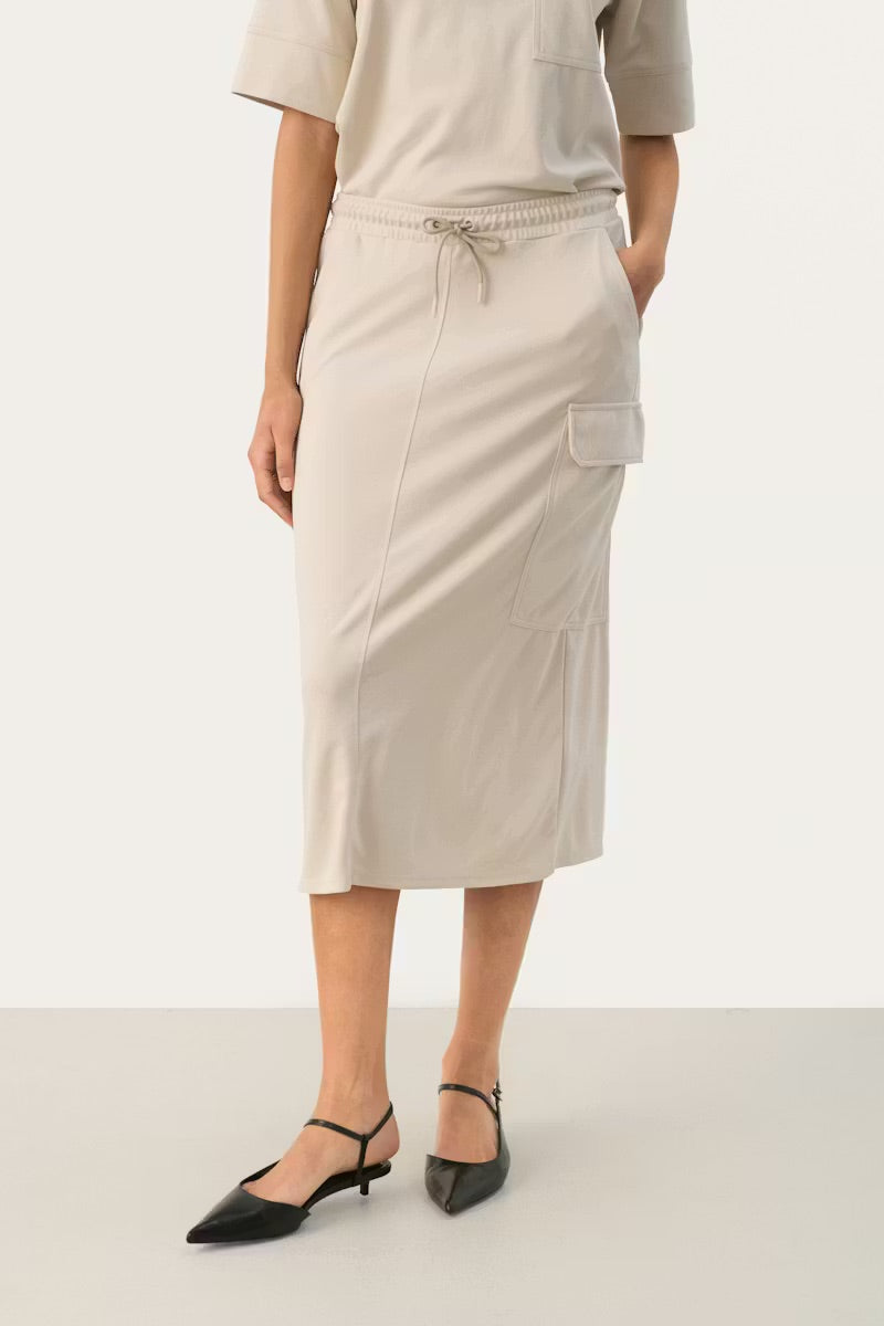 Part Two JanayaPW Cargo Skirt – Beige Utility Midi Skirt