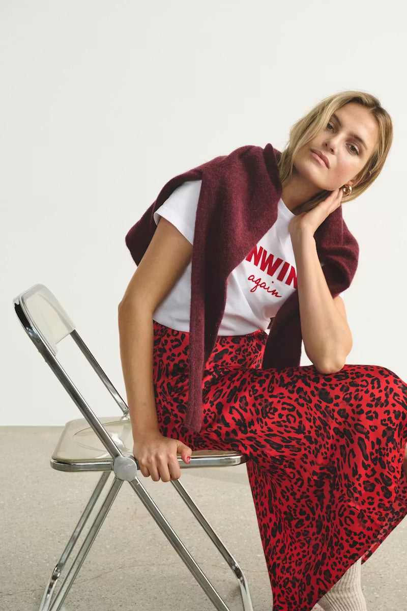 Part Two LaurinaPW Skirt – Red Leopard Print Midi Skirt