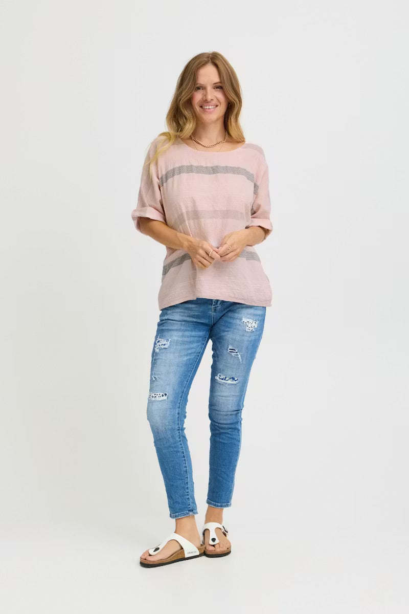 Sorbet SBKARLINE Blouse – Pink with Silver Stripes