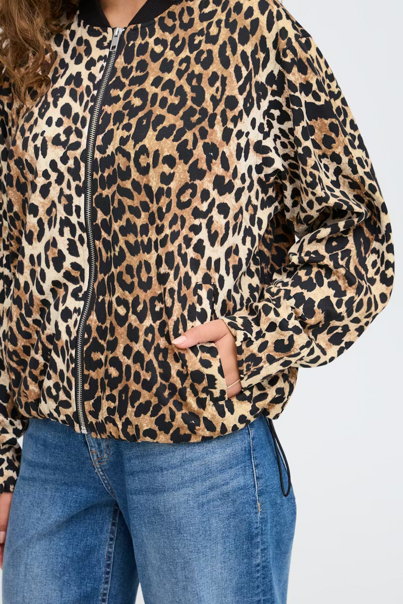 ICHI IXKATE Leopard-Print Bomber Jacket