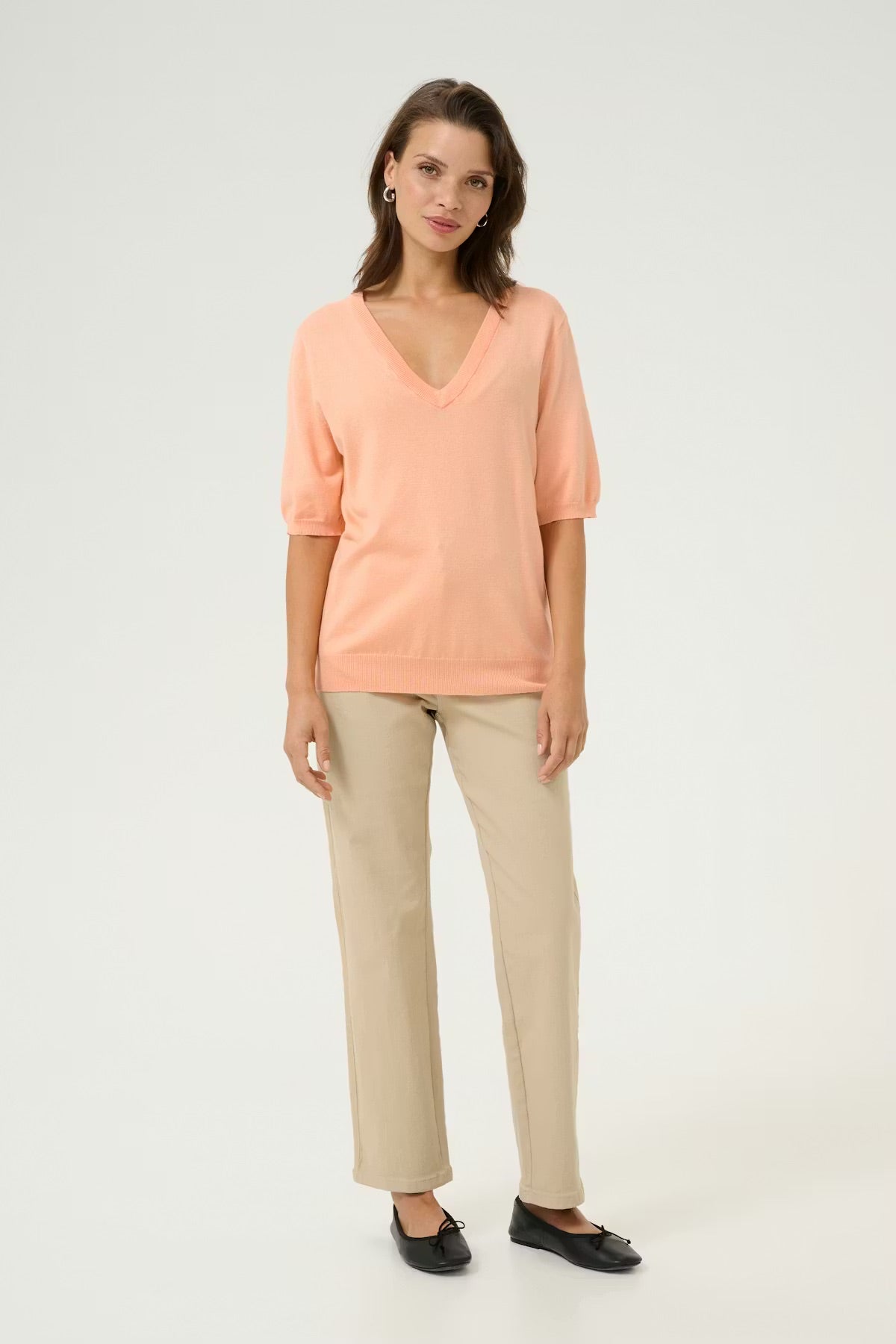 Kaffe KAlizza V-Neck Knit Jumper – Peach