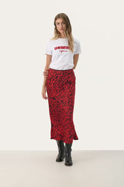 Part Two LaurinaPW Skirt – Red Leopard Print Midi Skirt
