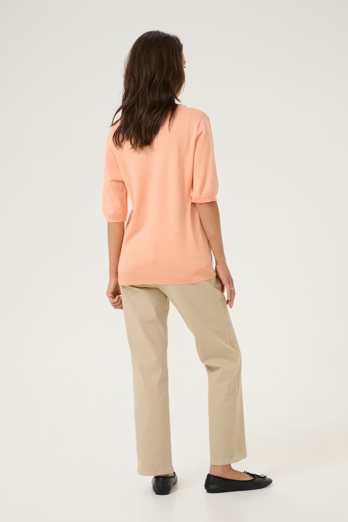 Kaffe KAlizza V-Neck Knit Jumper – Peach