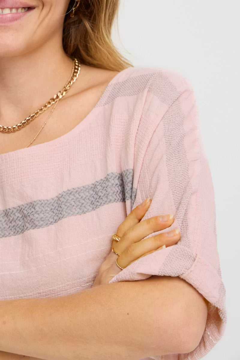 Sorbet SBKARLINE Blouse – Pink with Silver Stripes