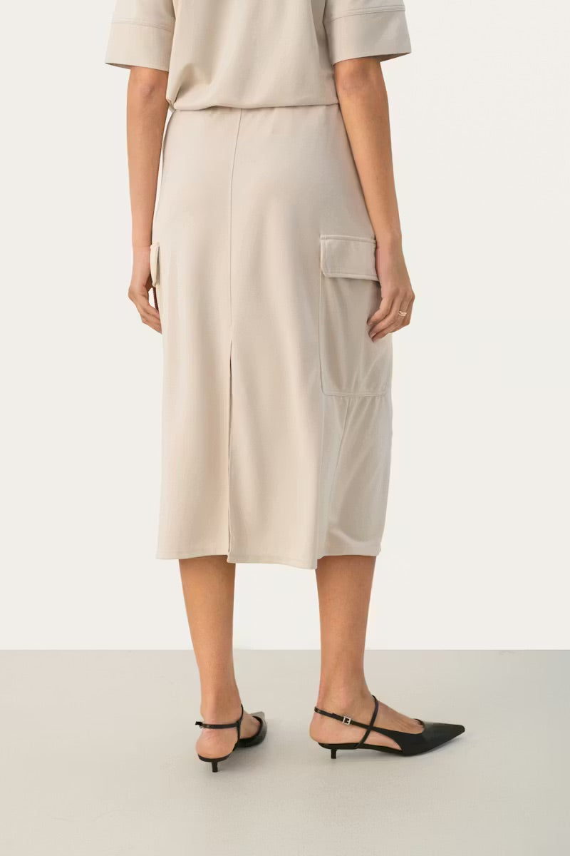 Part Two JanayaPW Cargo Skirt – Beige Utility Midi Skirt