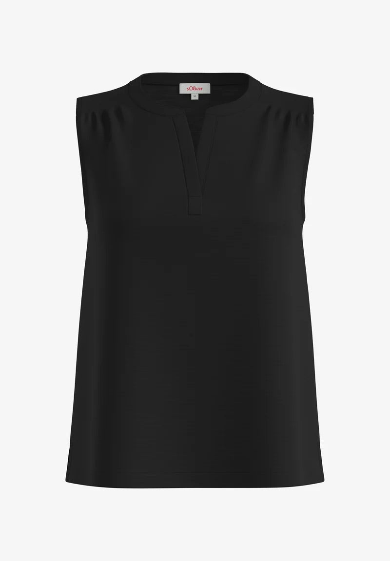 s.Oliver Sleeveless Blouse with V-Neck – Black