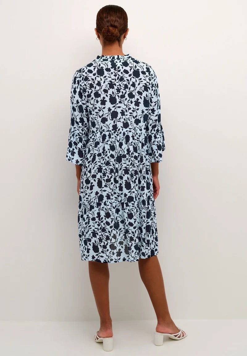 Kaffe KAisolde Floral Midi Dress – Ice Blue and Navy