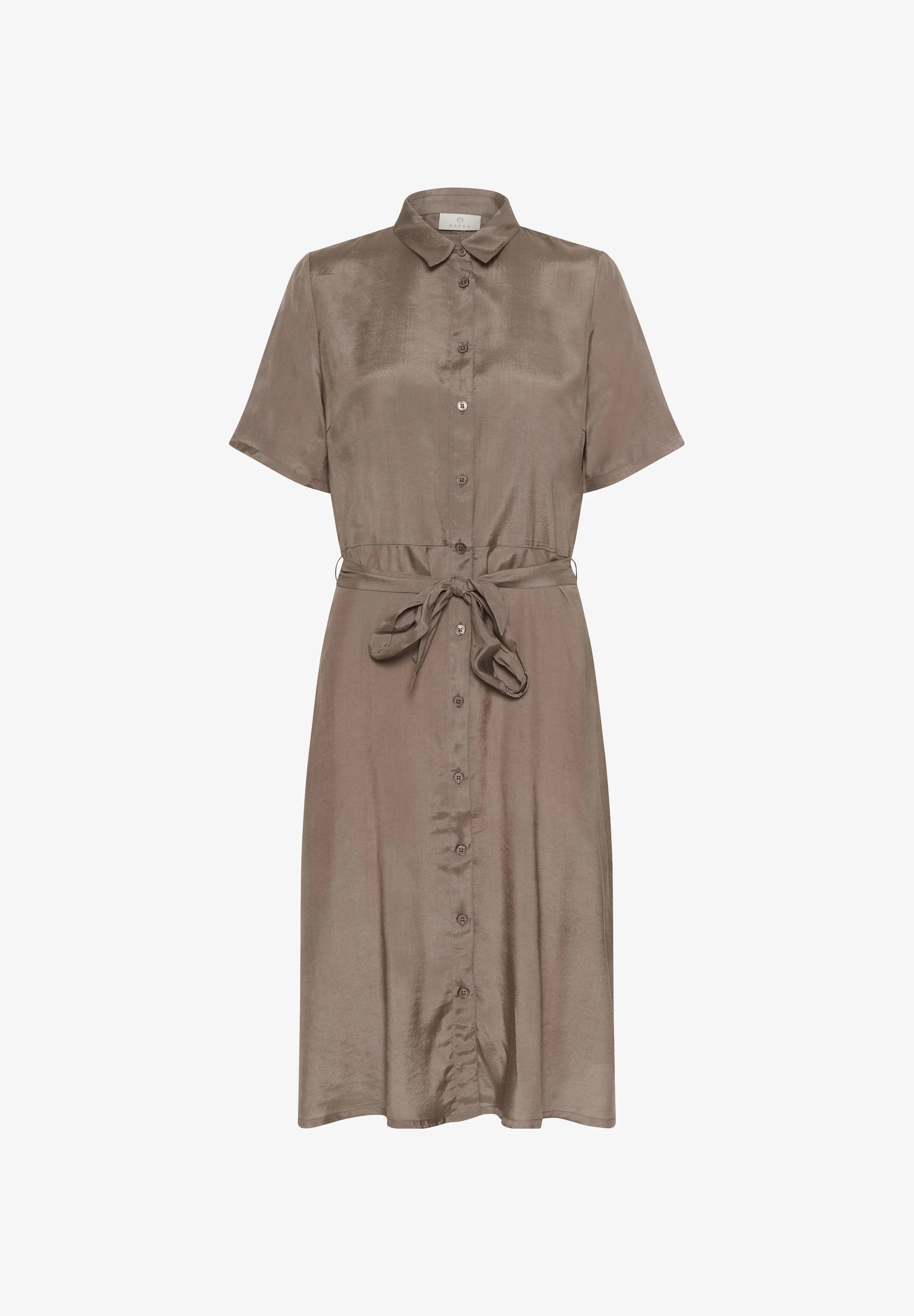 Kaffe KAemine Satin Shirt Dress – Mocha Brown