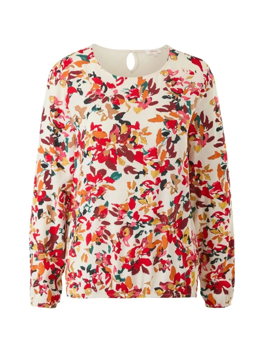 s.Oliver Autumn Floral Print Blouse with Keyhole Back – Cream