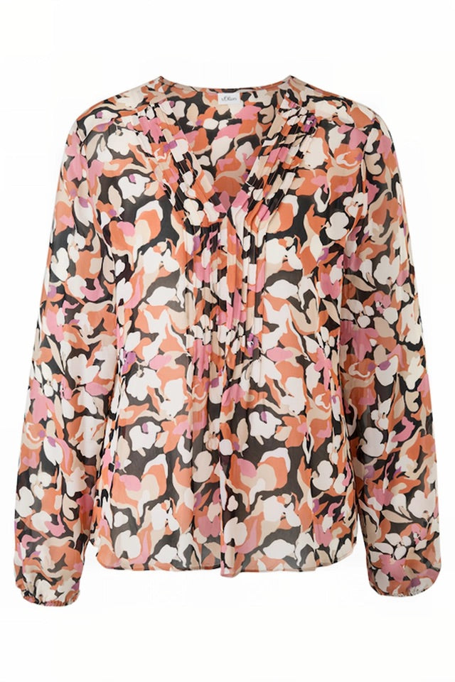 s.Oliver Long-Sleeve Floral Print Blouse – Pink & Coral