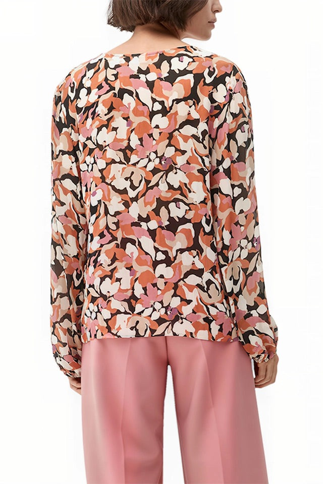 s.Oliver Long-Sleeve Floral Print Blouse – Pink & Coral