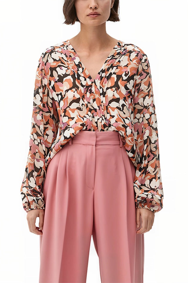 s.Oliver Long-Sleeve Floral Print Blouse – Pink & Coral