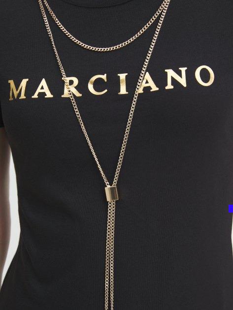 Marciano Guess T-Shirt Olivia White Regular Fit with gold chains, women's fashion top, designer clothing outlet.