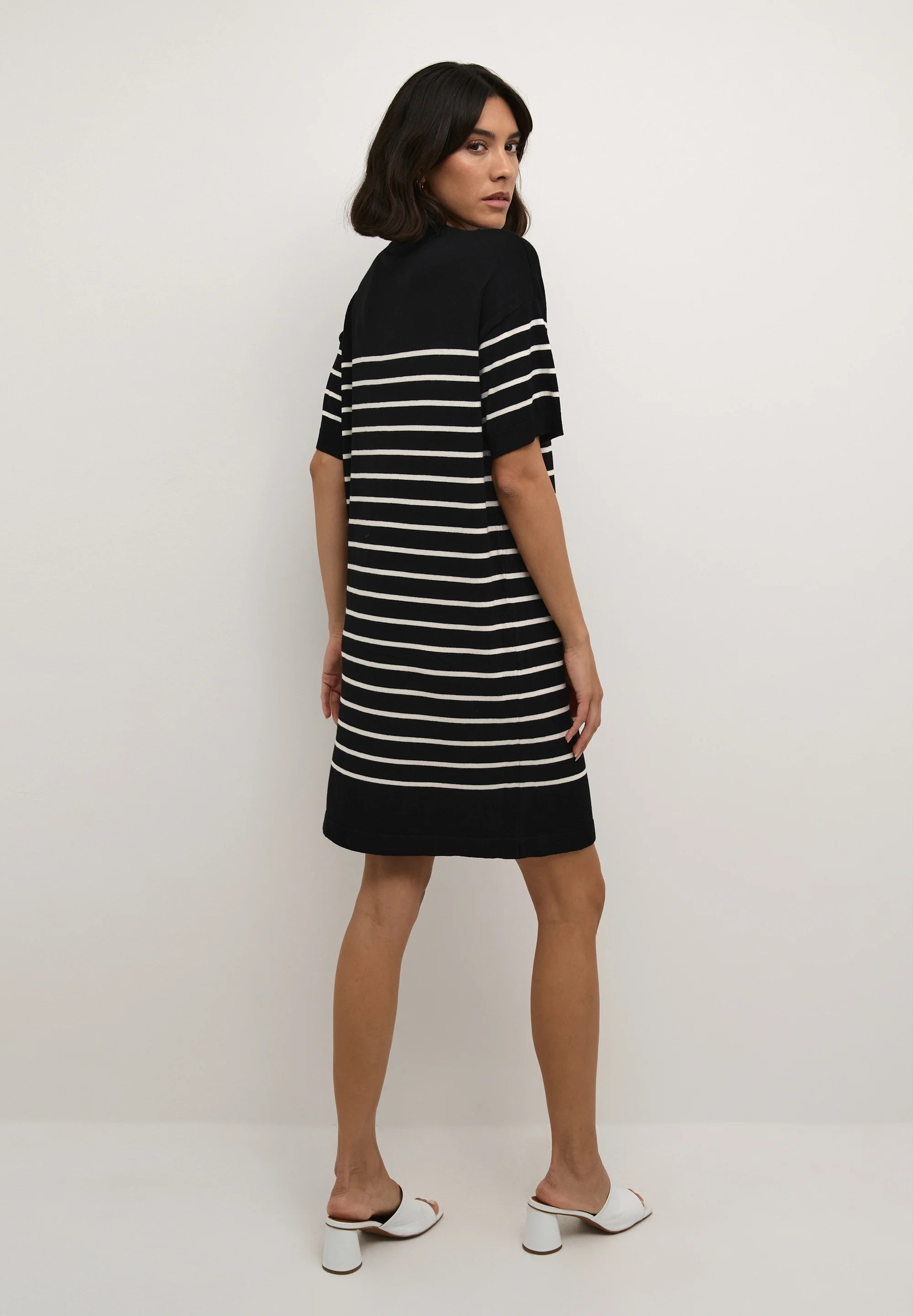 Kaffe Kalizza Striped Knit Mini Dress – Black and White