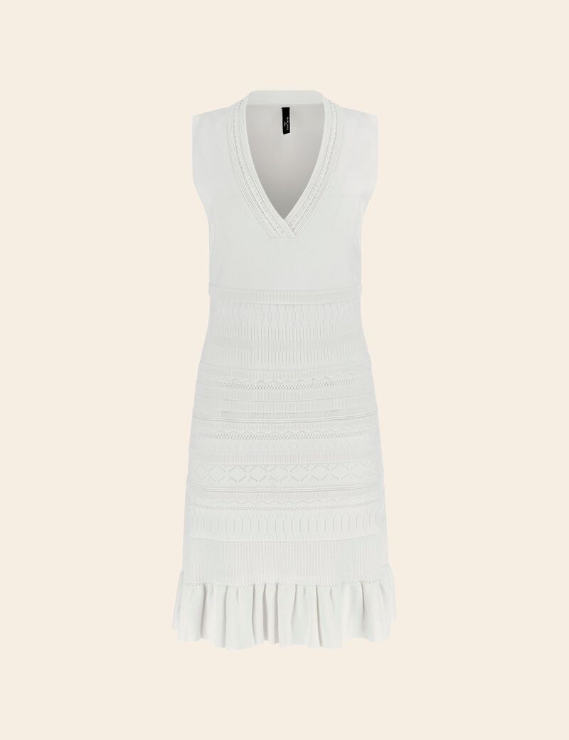 Marciano Fit and Flare Mini Sweater Dress in white, women's fashion, outlet designer clothing, elegant knit dress.