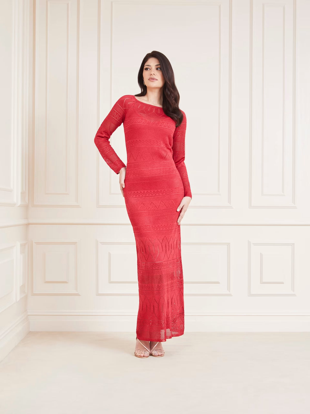 Guess by Marciano Red Long-Sleeve Hydra Maxi Jumper Dress