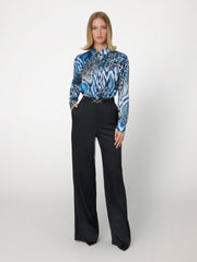 Marciano by Guess All Over Print Shirt in blue and black, stylish women's fashion top for elegant occasions, designer clothing.