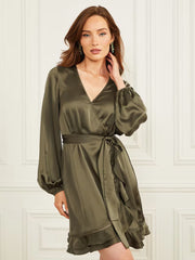 Marciano by Guess Betty Wrap Dress in olive green, stylish women's fashion, premium designer clothing for elegant occasions.