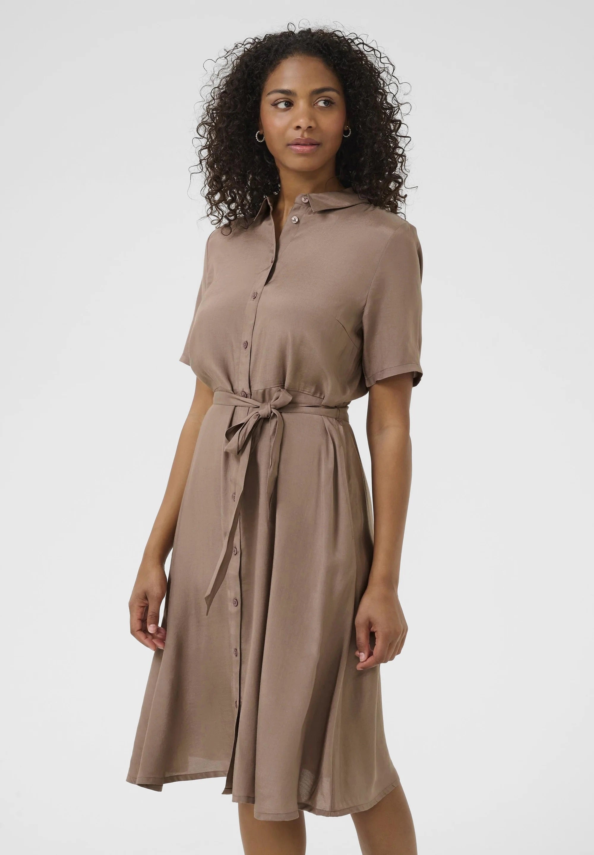 Kaffe KAemine Satin Shirt Dress – Mocha Brown