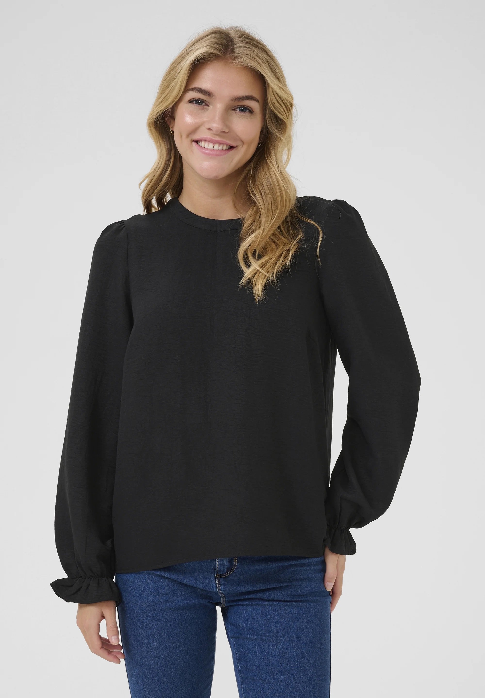 Kaffe KAnita Puff-Shoulder Blouse – Black