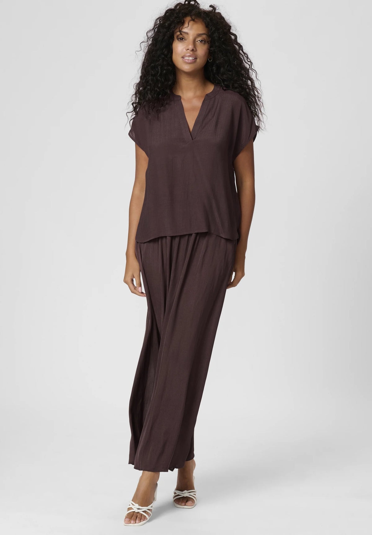 Kaffe KAallie Satin Maxi Skirt – Fudge Brown