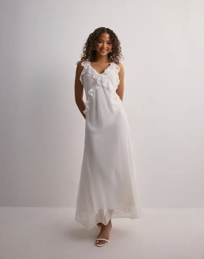 Neo Noir Dara Ruffle Chiffon Maxi Dress – White