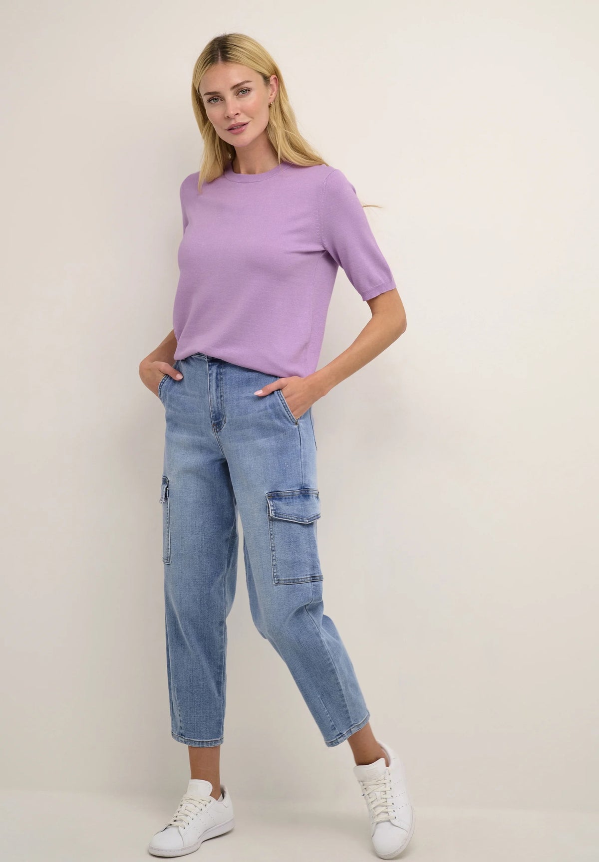 Kaffe Kalizza Short-Sleeve Knit Top – Lupine Lavender