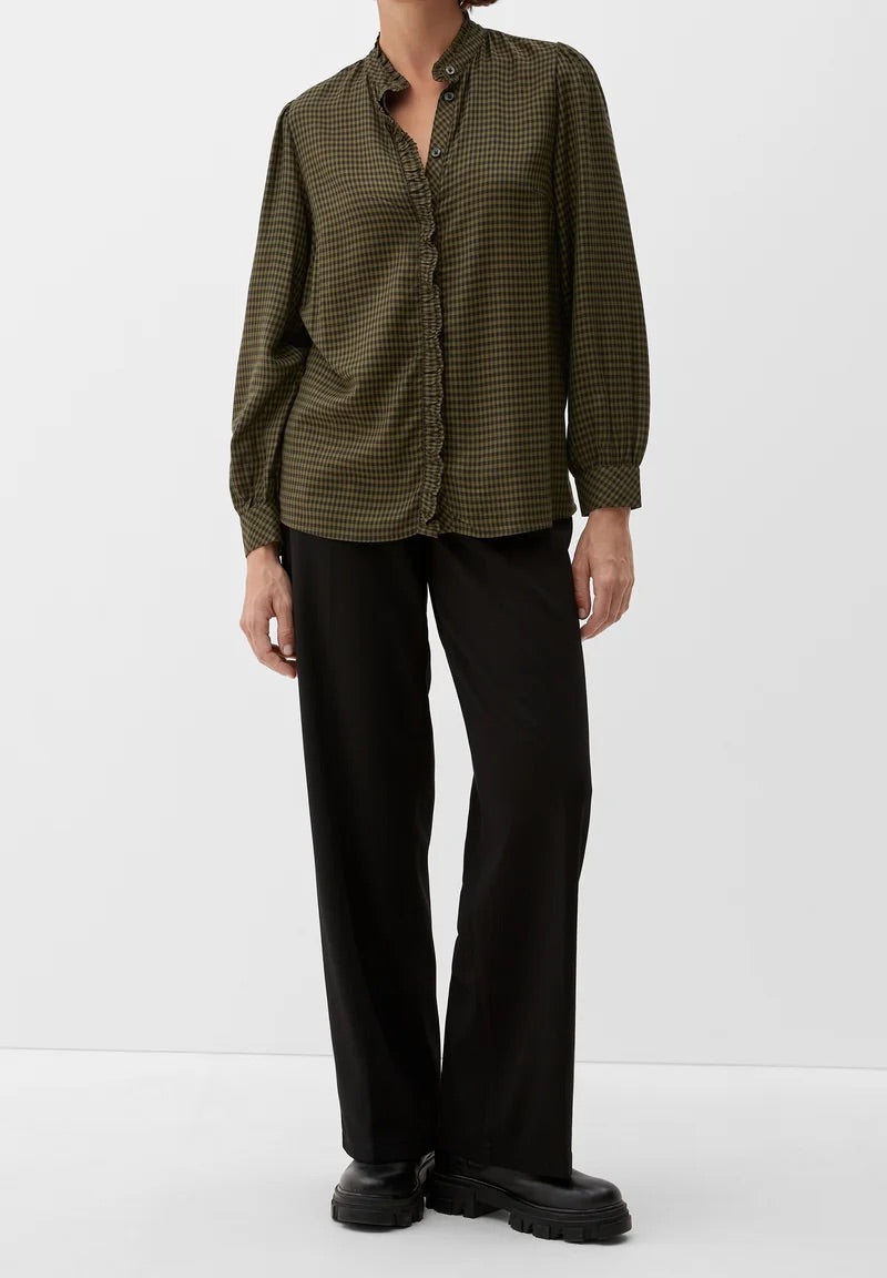 s.Oliver Gingham Check Blouse with Ruffle Collar – Evergreen