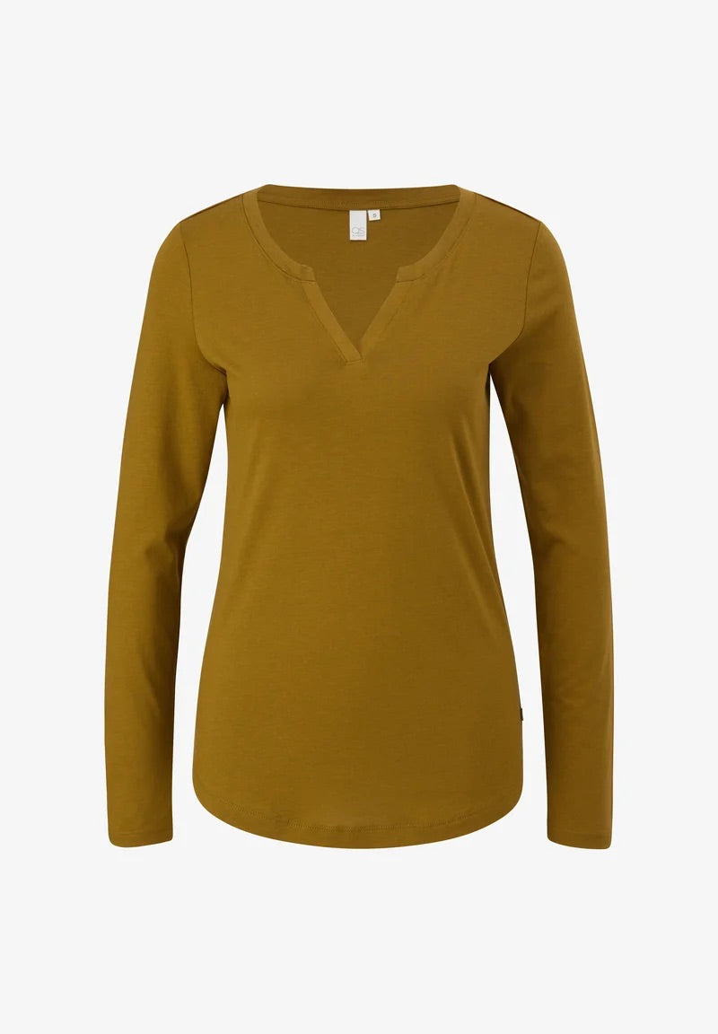 QS by s.Oliver Long-Sleeve Top with Tunic Neckline – Guacamole