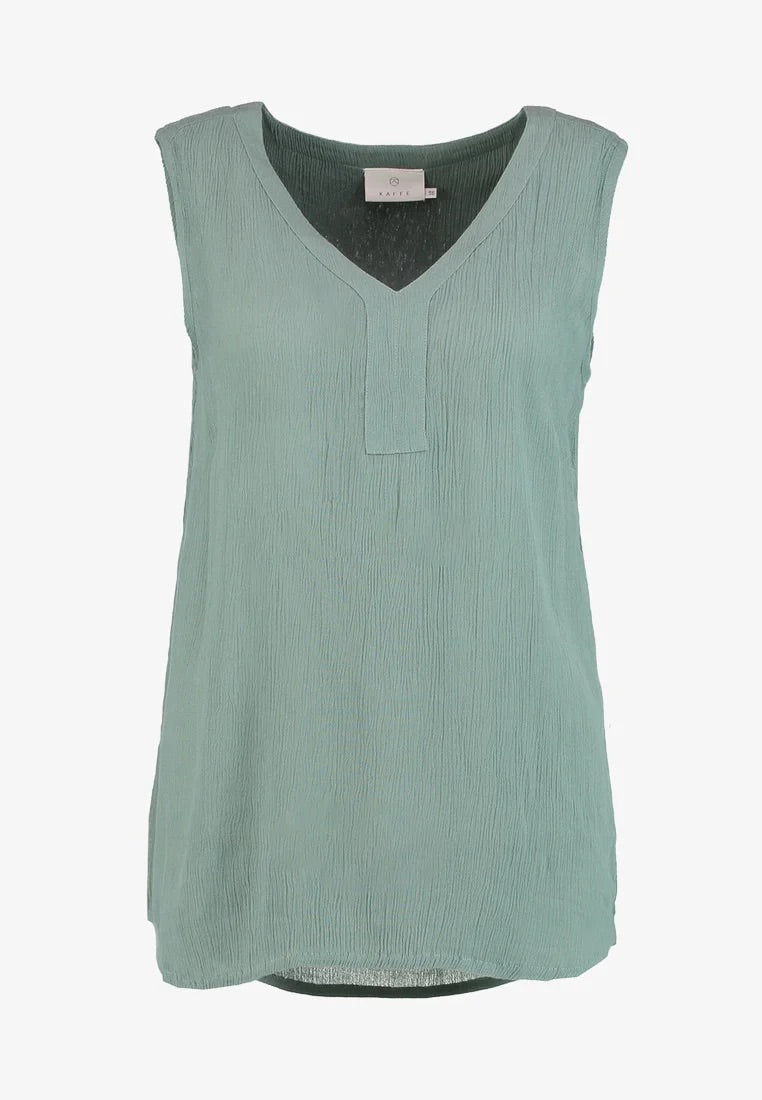 Kaffe Amber gyűrt hatású, V-nyakú felső – Dusty Jade