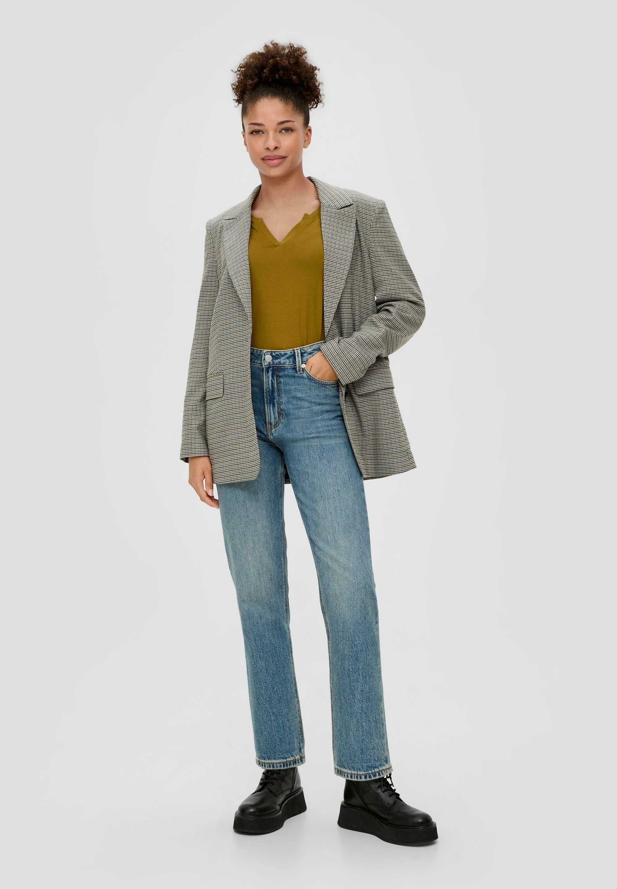 QS by s.Oliver Long-Sleeve Top with Tunic Neckline – Guacamole