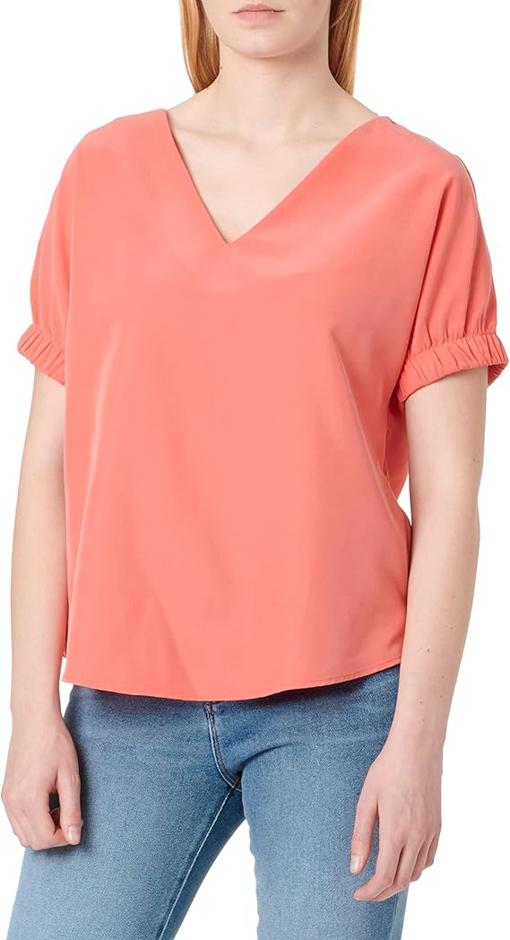 s.Oliver Coral Blouse – V-Neck with Gathered Sleeves