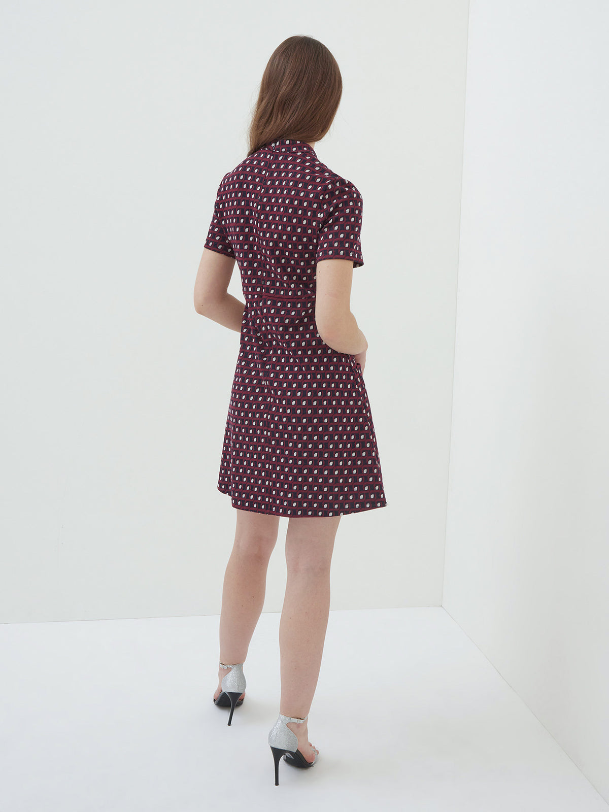Motivi Geometric-Print Dress – Burgundy