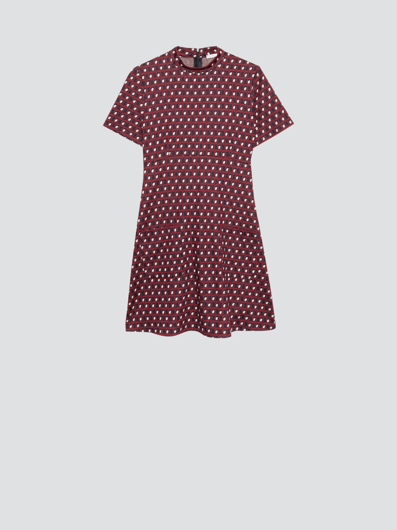 Motivi Geometric-Print Dress – Burgundy