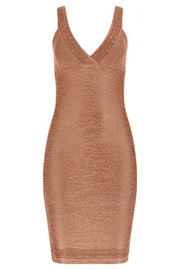 Marciano by Guess Willa Bandage Dress in metallic bronze, stylish and figure-hugging, a perfect addition to women's fashion outlet.