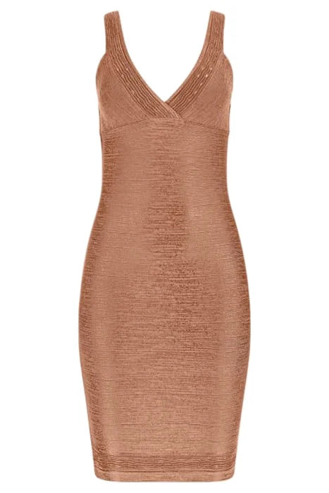 Marciano by Guess Willa Bandage Dress in metallic bronze, stylish and figure-hugging, a perfect addition to women's fashion outlet.