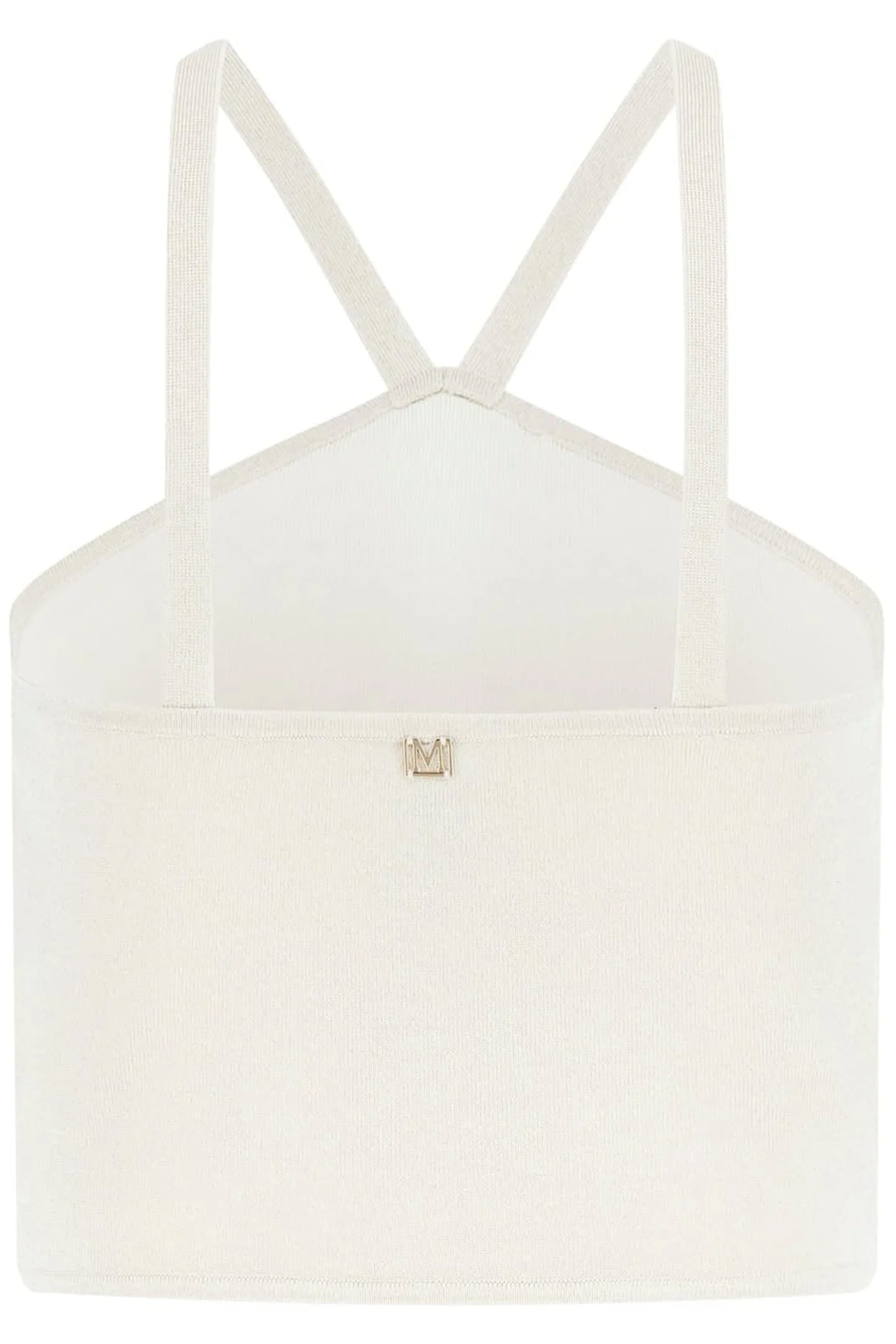 Marciano by Guess Henley Halter Crop Top in cream, stylish women’s fashion outlet designer clothing for summer parties.