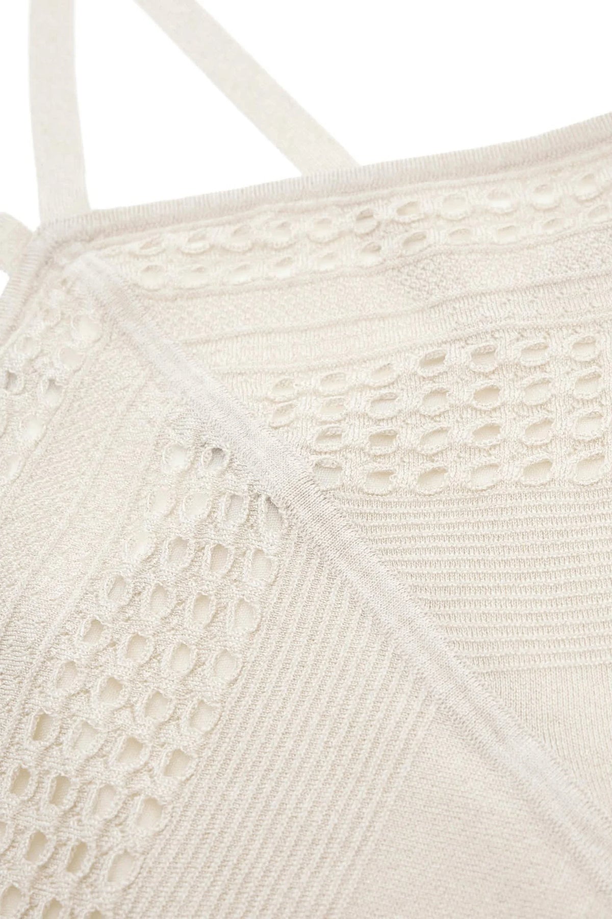 Marciano by Guess Henley Halter Crop Top in cream, showcasing delicate lace details and a halter neckline, perfect for summer.