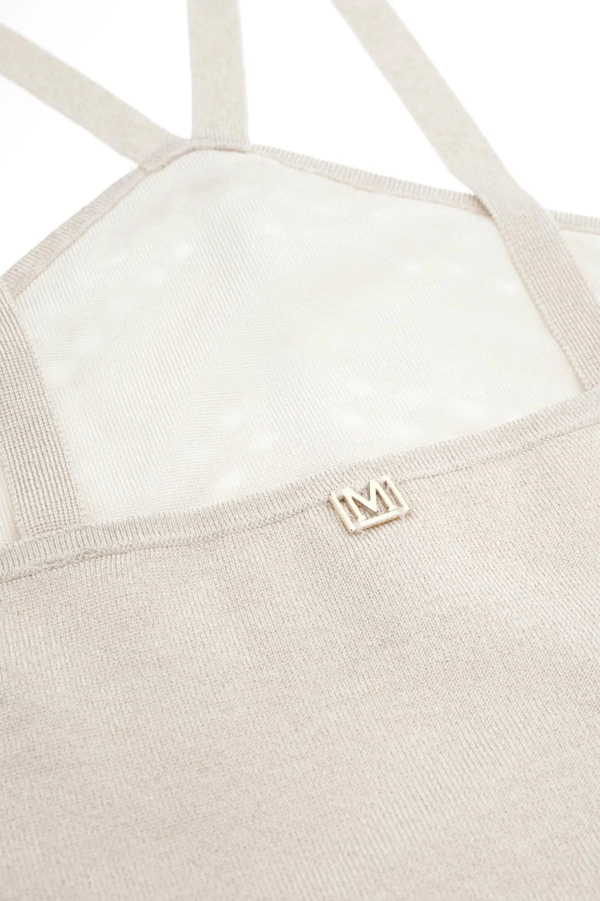 Marciano by Guess Henley Halter Crop Top in beige, featuring halter straps and designer logo detail, perfect summer fashion.