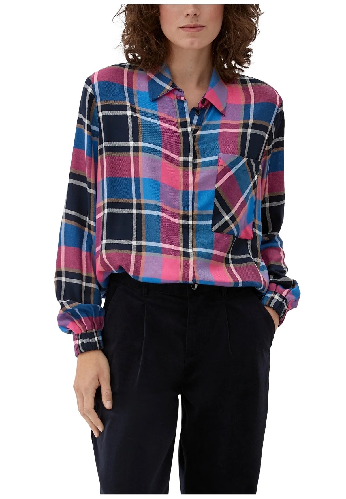 s.Oliver Oversized Plaid Shirt – Navy Blue, Pink & Purple