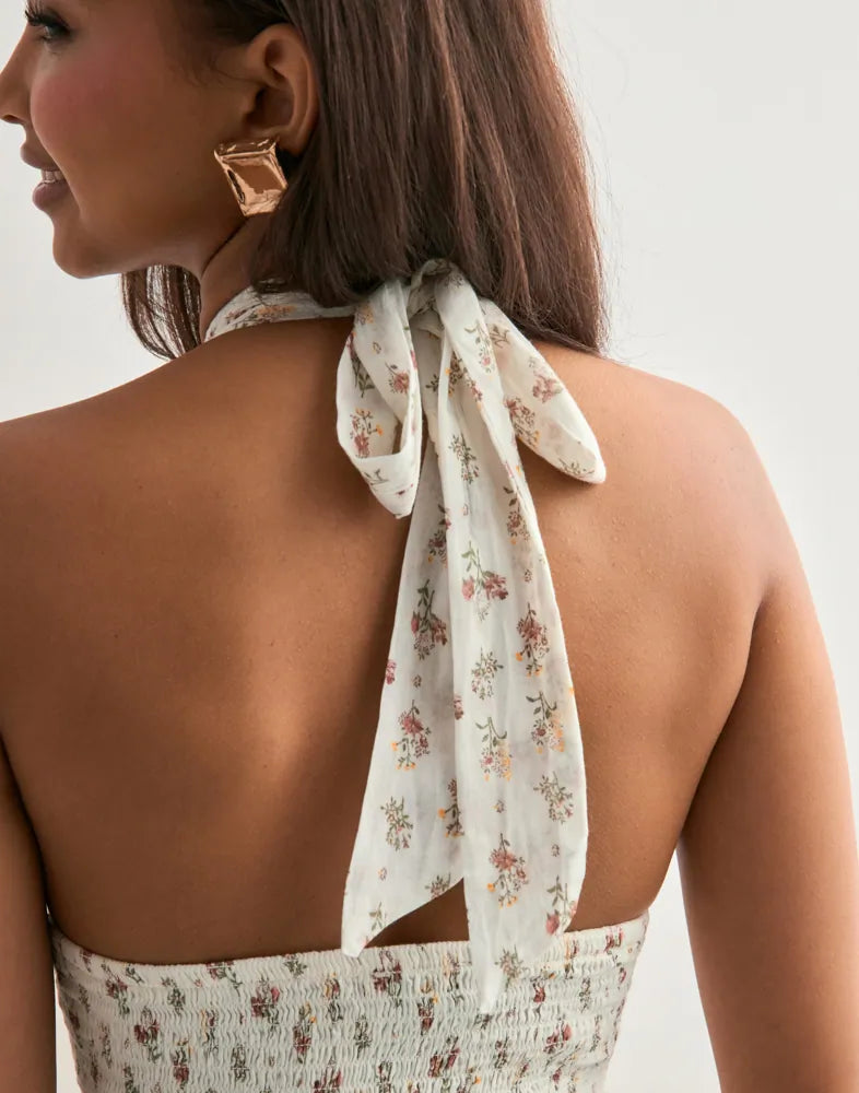 Neo Noir Magda Fine Print nyakpántos miniruha – krém