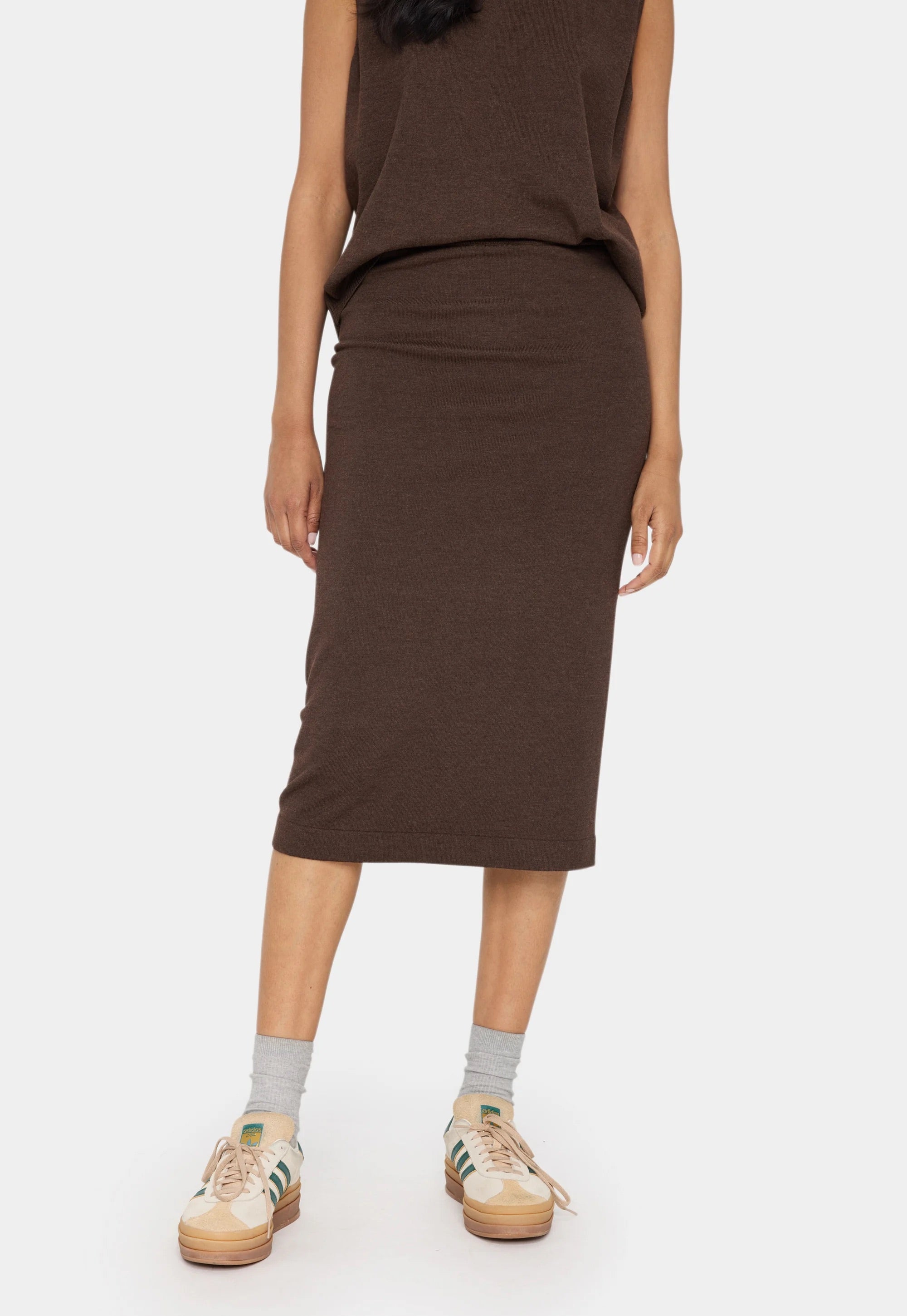 Saint Tropez MilaSZ Pencil Skirt – Dark Oak Melange