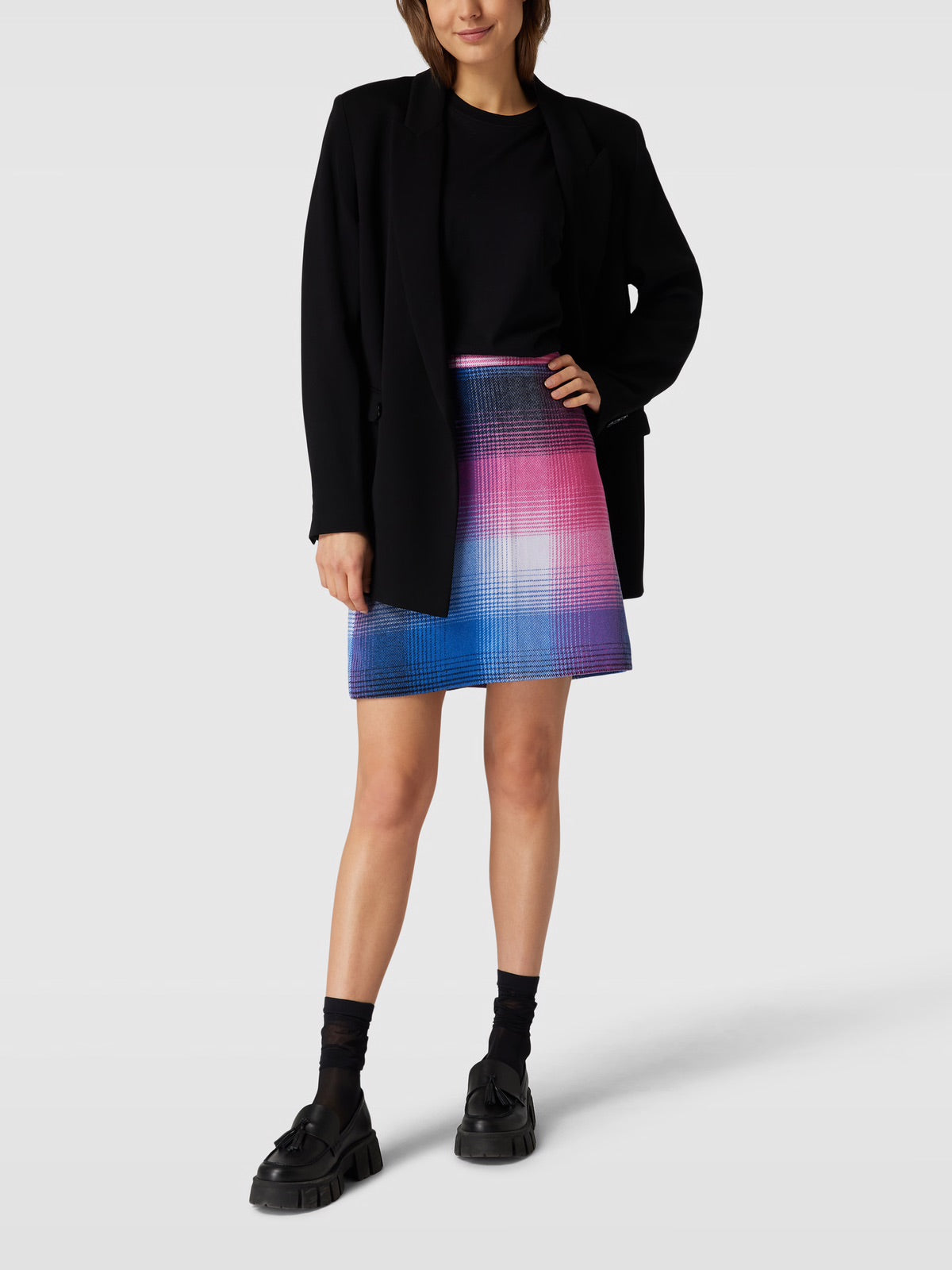 s.Oliver RED LABEL Gradient Plaid Mini Skirt – Royal Blue to Pink