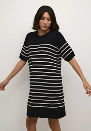 Kaffe Kalizza Striped Knit Mini Dress – Black and White