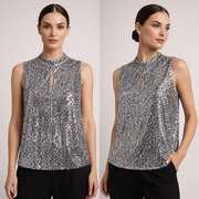 Calvin Klein - OUT PRM BLUZING, women's fashion premium silver blouse with keyhole detail, perfect for elegant occasions.