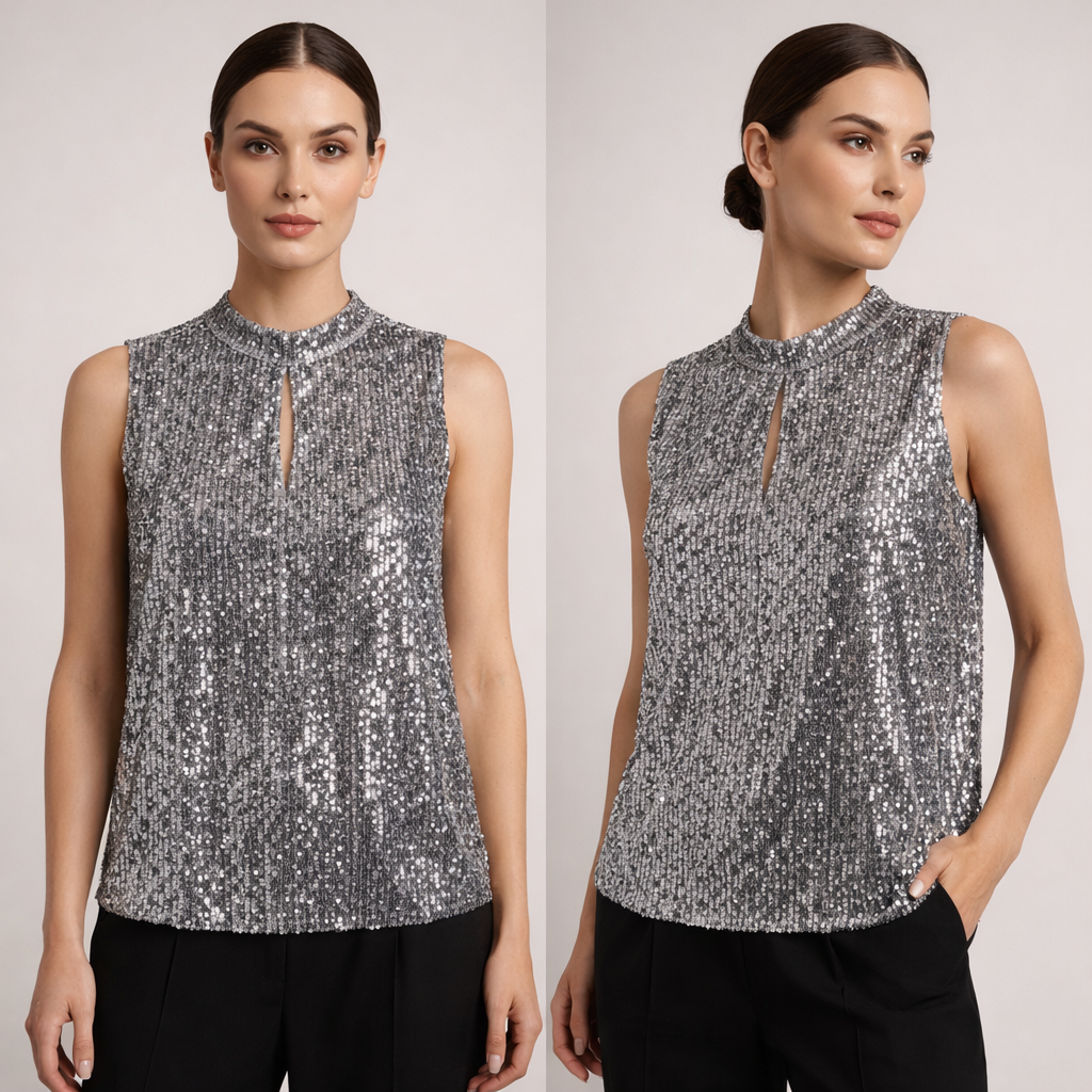 Calvin Klein - OUT PRM BLUZING, women's fashion premium silver blouse with keyhole detail, perfect for elegant occasions.