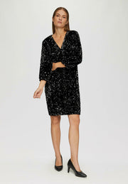 s.Oliver Sequin Cocktail Dress with Balloon Sleeves – Black