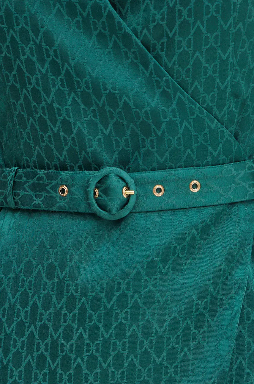 Close-up of the buckle detail on the Marciano by Guess Amalia Dress - Green, showcasing elegant designer style.