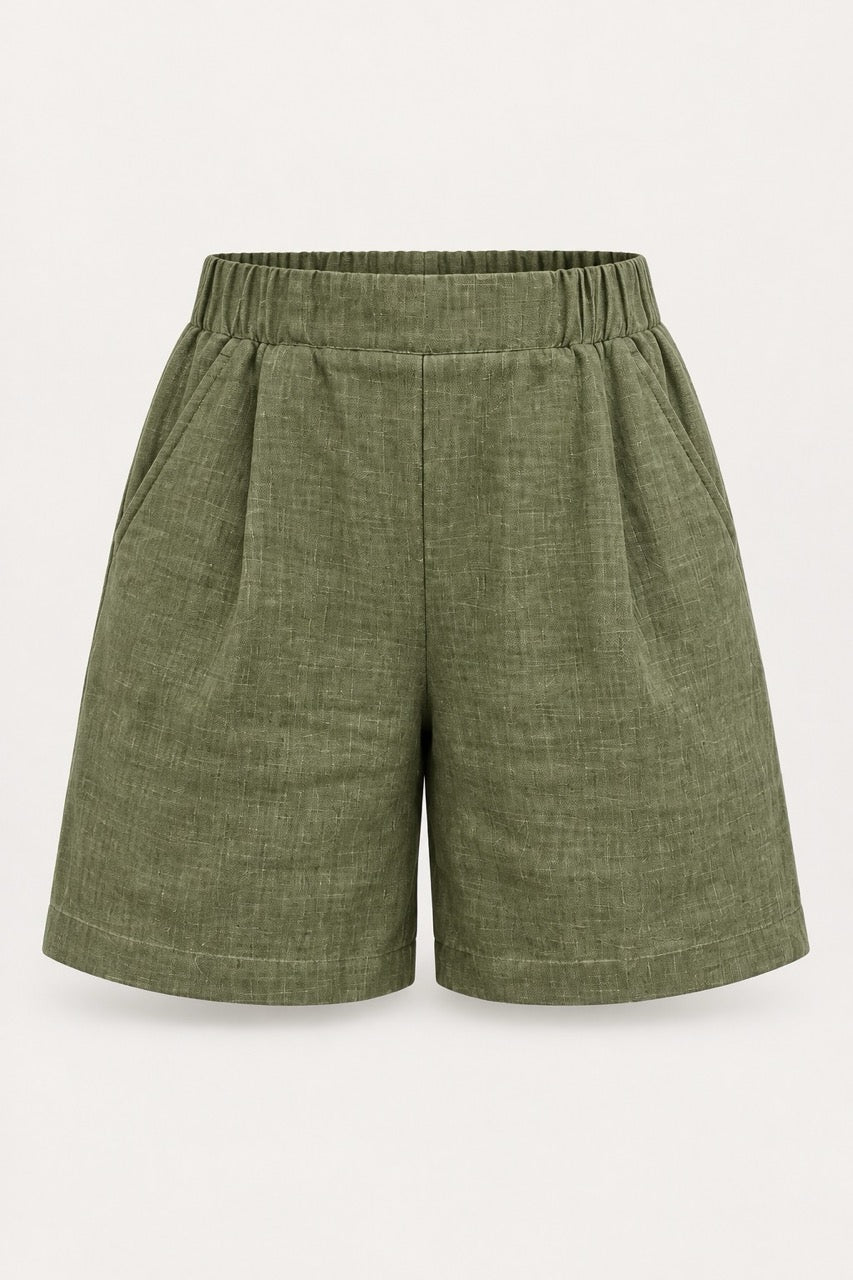 Sorbet SBLIAMO Linen Bermuda Shorts – Olive