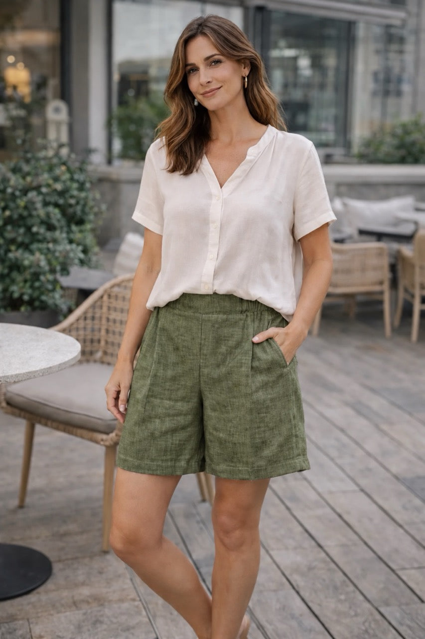 Sorbet SBLIAMO Linen Bermuda Shorts – Olive